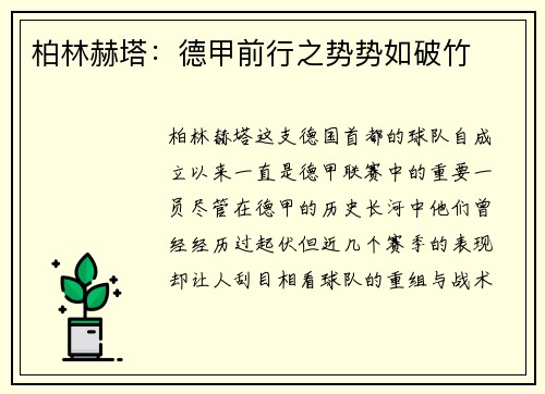 柏林赫塔：德甲前行之势势如破竹